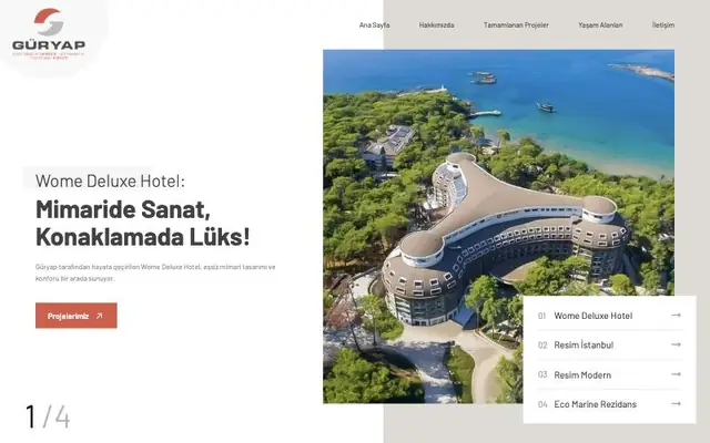 Güryap Mühendislik için tasarladığımız kurumsal web sitesi ana sayfası