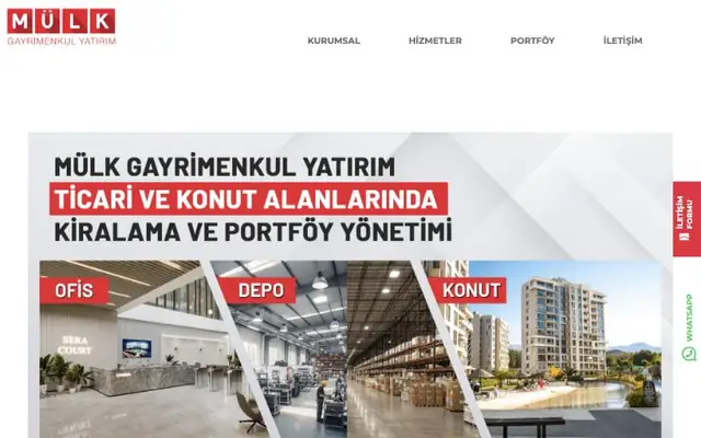 Mülk Yatırım için tasarladığımız kurumsal web sitesi ana sayfası
