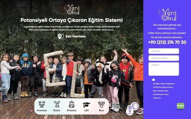 Yeni Okul için tasarladığımız kayıt başvurusu açılış sayfası